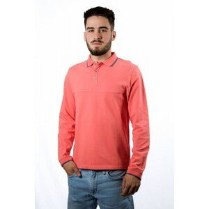 Mens Coral Long Sleeve Polo Shirt Button-Up Collar Size Small